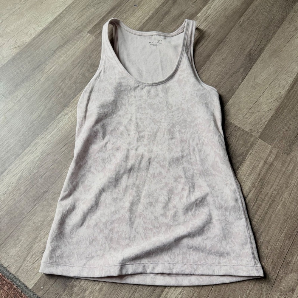 Athleta Womens Small Pink Jacquard Tank Top Racerback Floral Yoga Gym Workout